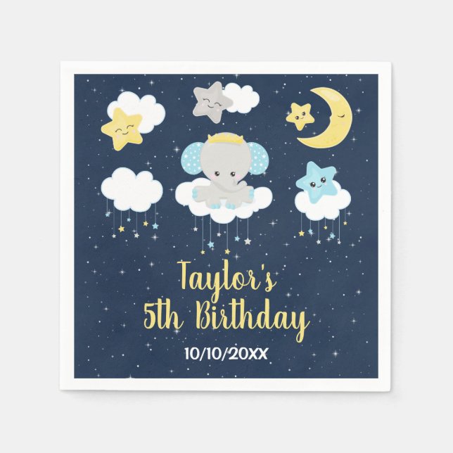 Guardanapo De Papel Amarelo elefante e Festa de aniversário Marinho (Frente)