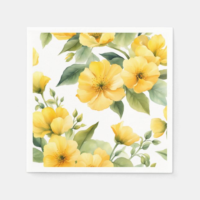 Guardanapo De Papel Amarelo Flores Jardineiras Moles (Frente)