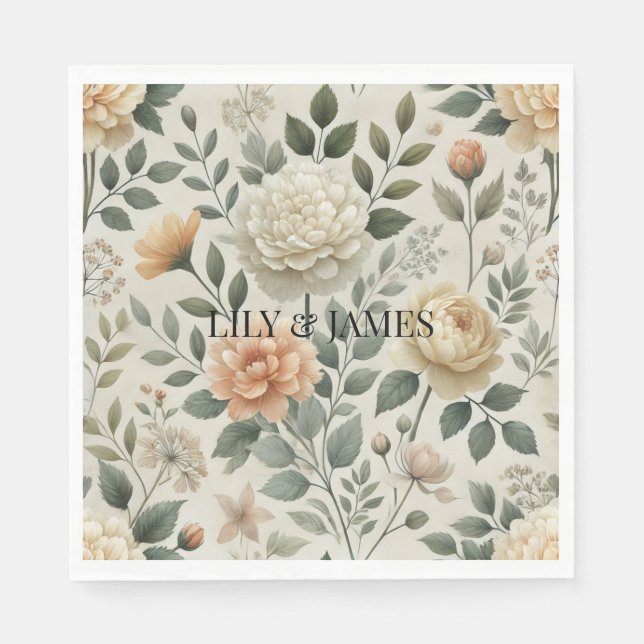 Guardanapo De Papel Amarelo-Manteiga Aquarela Floral Elegante Moderno (Frente)