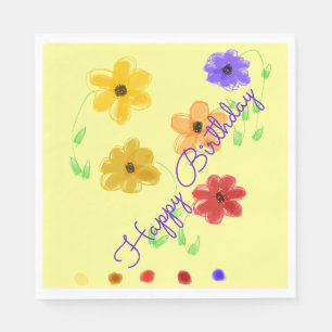 Guardanapo De Papel Amarelo-Manteiga Com Padrão Floral Colorido