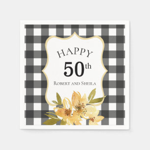 Guardanapo De Papel Amarelo preto e branco Floral 50 anos