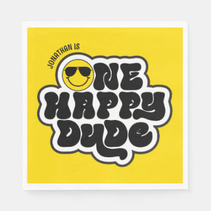 Guardanapo De Papel Amarelo Preto Retro Um Cara Feliz Aniversário de 1