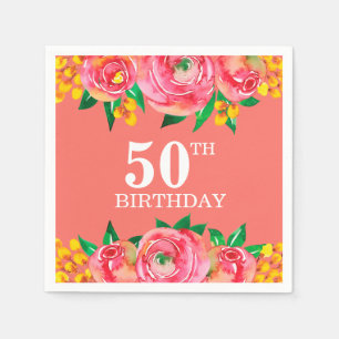 Guardanapo De Papel Amarelo rosa Coral Aquarela Floral