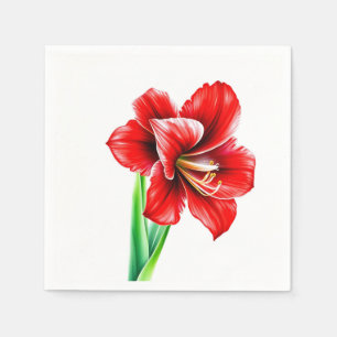 Guardanapo De Papel Amaryllis Vermelha Vibrante em Aquarela