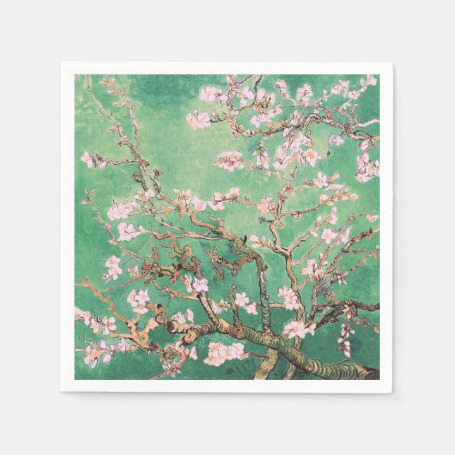 Guardanapo De Papel Amendoeiras em Flor de Van Gogh Verde (Frente)