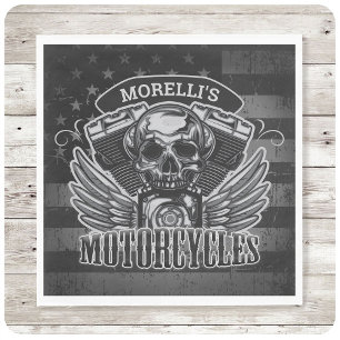 Guardanapo De Papel American Biker ADD NAME Skull V-Twin