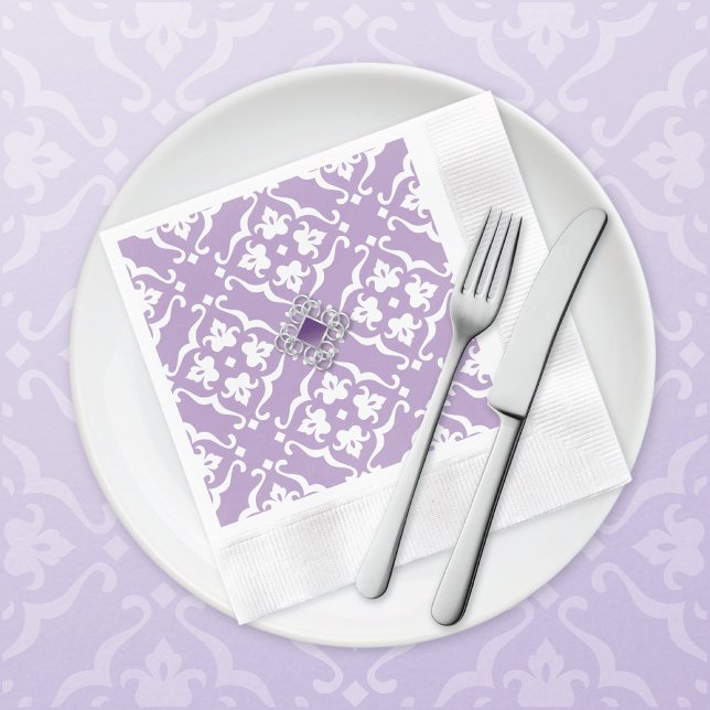 Guardanapo De Papel Amethyst Lily Damask Wedding Paper Napkin (Criador carregado)