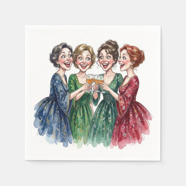 Guardanapo De Papel Amigas brindando com taças de vinho (Frente)