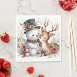 Guardanapo De Papel Amigos Boneco de Neve e Rena