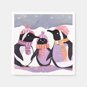 Guardanapo De Papel Amigos Pinguins de Natal Aquarela de Inverno