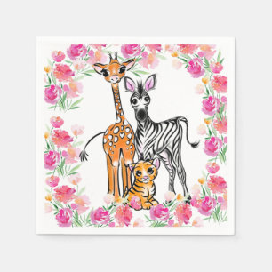 Guardanapo De Papel Amigos Safari, girafa, zebra, tigre