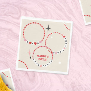 Guardanapo De Papel Amizade Braceletes Vermelho e Rosa Aniversário