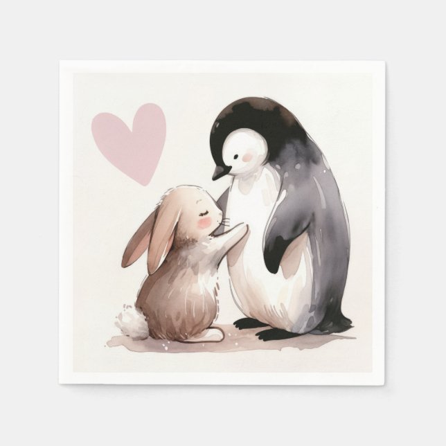 Guardanapo De Papel Amizade entre Coelho e Pinguim (Frente)