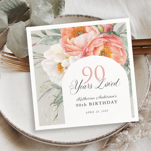 Guardanapo De Papel Amo 90 Anos 90 Floral Feminina Ama Aniversário (Criador carregado)