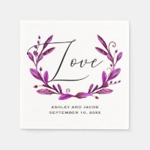 Amor. Aquarela roxa floral script casamento
