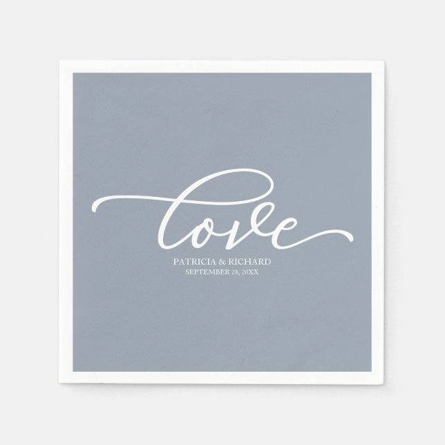 Guardanapo De Papel Amor - Casamento Chic Script Azul Poento (Frente)