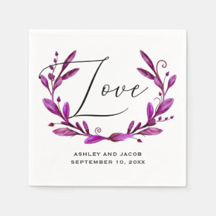 Guardanapo De Papel Amor. Casamento de guião floral roxo de Aquarela