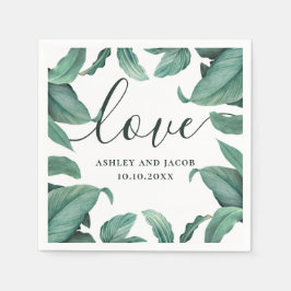 Guardanapo De Papel Amor. Casamento de guião verde tropical aquarela