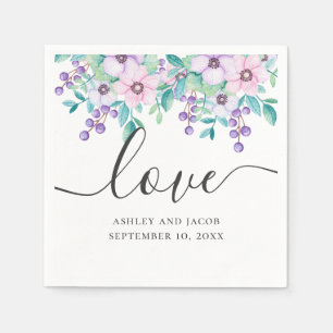 Guardanapo De Papel Amor. Casamento floral roxo e rosa com água