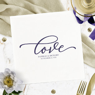 Guardanapo De Papel Amor - Chic Azul Marinho Script Casamento Minimali
