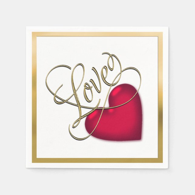 Guardanapo De Papel Amor com Coração Vermelho (Frente)