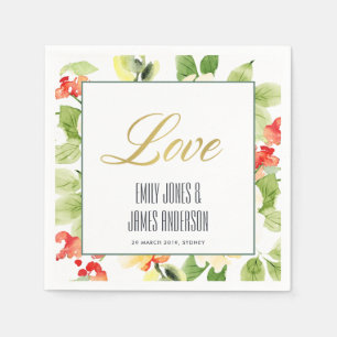 GUARDANAPO DE PAPEL AMOR DOURADO FLORAL DA AGUARELA DA ROSA VERMELHA