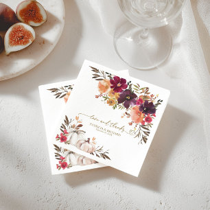 Guardanapo De Papel Amor E Agradecimento Abóbora Bordô Floral Casament