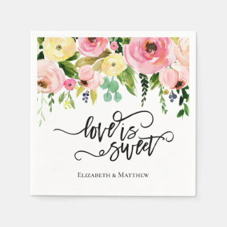 Guardanapo De Papel Amor é doce Aquarela Floral Napkins