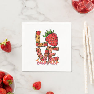 Guardanapo De Papel Amor e Verão Rosa e Castanho Morango Fresco