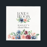 Guardanapo De Papel Amor Floral Rosa-Marinho com Chá de panela de Sang<br><div class="desc">Adicione um toque romântico e floral à sua mesa de chá de panela com estes guardanapos personalizados "Love in Bloom", que incluem florais de cor d'água em marinho profundo e cor-de-rosa pincelado. Perfeito para as comemorações do outono ou do inverno, esses elegantes guardanapos sangram com modernos desenhos animados com letras...</div>