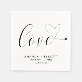 Guardanapo De Papel Amor Fofo Coração Tipografia Preto e Branco Casame