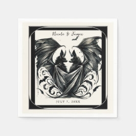 Guardanapo De Papel Amor Gótico Preto Creme Prata Morcegos Casamento