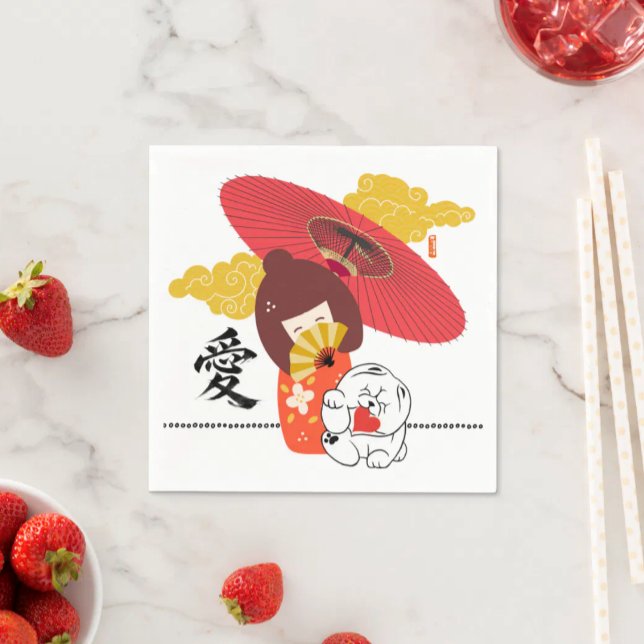 Guardanapo De Papel AMOR KOKESHI Coração de cachorro Chow (Criador carregado)