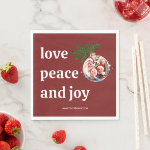 Guardanapo De Papel Amor Paz Alegria Natal Família Foto Burgundy Verme