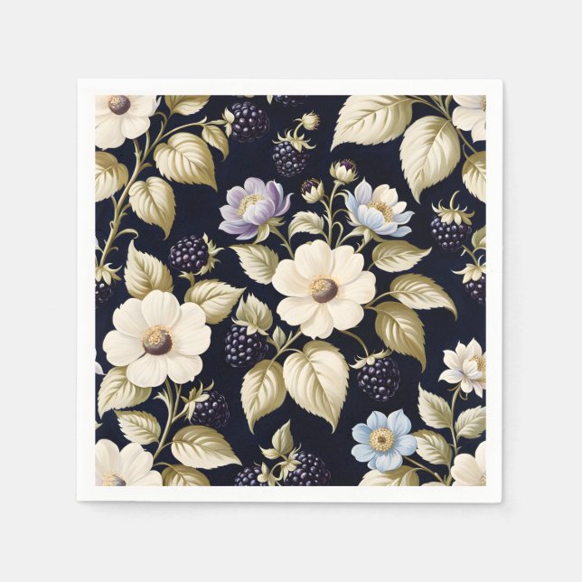 Guardanapo De Papel Amora-preta & Flores (Frente)