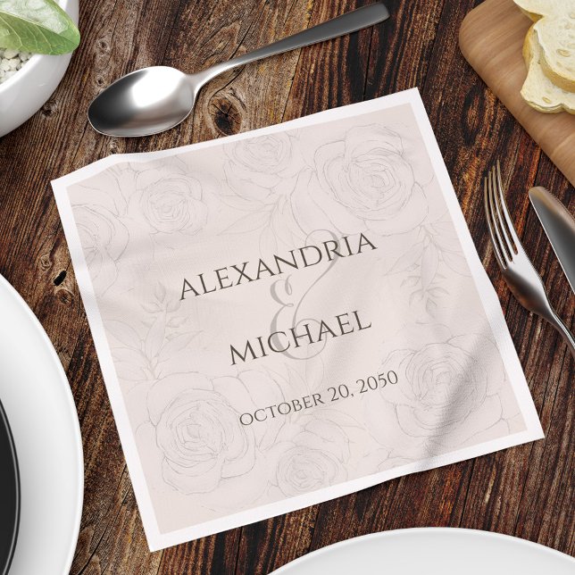 Guardanapo De Papel Ampersand de Script de Caligrafia Floral Elegante (Elegant floral blush calligraphy ampersand dinner napkin.  )