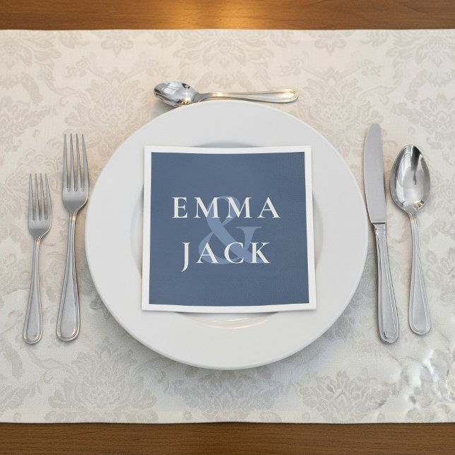 Guardanapo De Papel Ampersand moderno do Classic Blue Elegant Serif (Classic Blue Elegant Serif Font modern ampersand Napkins.)