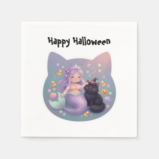 Guardanapo De Papel Amuleto de Halloween de Sereia e Gato