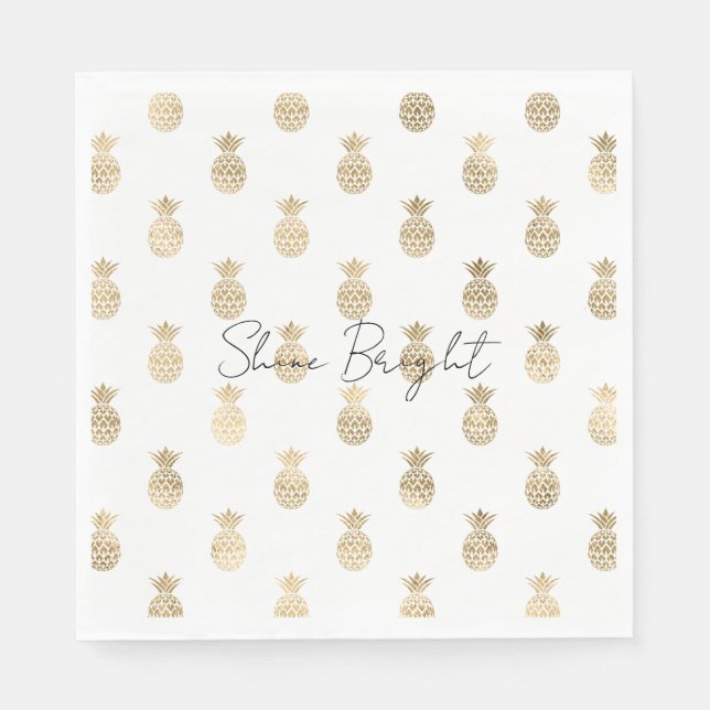 Guardanapo De Papel Ananás Dourados Tropicais (Frente)