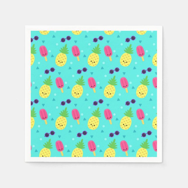 Guardanapo De Papel Ananases, Sorvetes e óculos de sol (Frente)