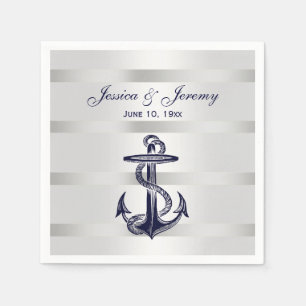 Guardanapo De Papel Âncora Azul Naval Prata Peso BG Casamento