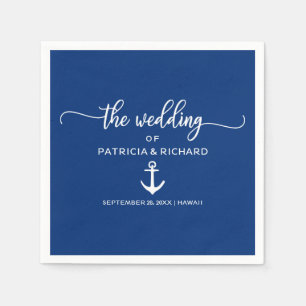Guardanapo De Papel Âncora Casamento Náutico Azul Marinho e Branco