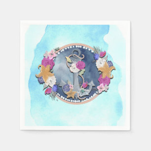 Guardanapo De Papel Âncora Floral Náutica Moderna Aquarela Azul