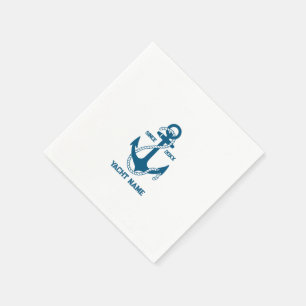 Guardanapo De Papel Âncora náutica azul com texto personalizável