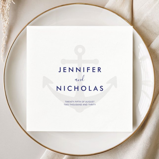Guardanapo De Papel Âncora Náutica Moderna Casamento (Modern Nautical Anchor Wedding Napkins)