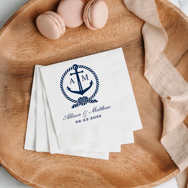 Guardanapo De Papel Âncora Naval Monograma Casamento Branco (Criador carregado)
