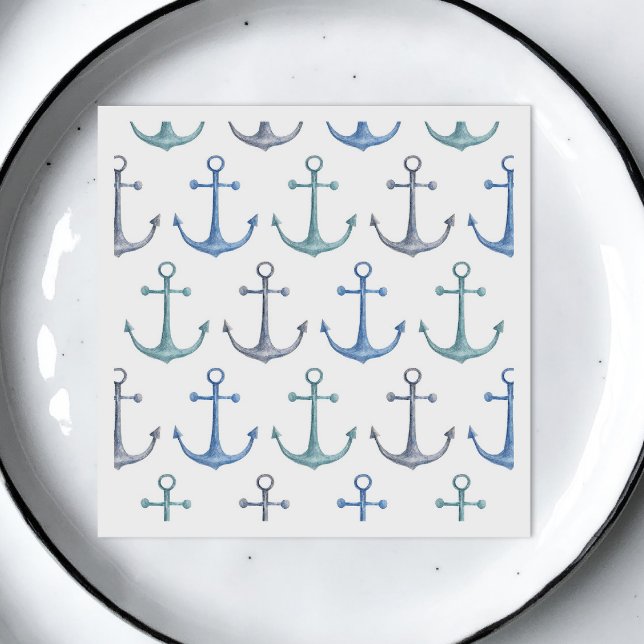 Guardanapo De Papel Âncoras azuis de aquarela. Padrão de praia náutica (Criador carregado)