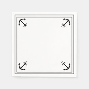 Guardanapo De Papel Âncoras Pretas em Coquetel Personalizável Branco