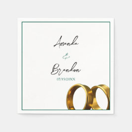 Guardanapo De Papel Anéis de Noiva Esmeralda Verde Dourado Chic