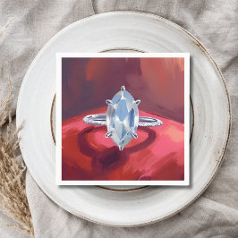 Guardanapo De Papel Anel de Noivado com Diamante Marquise Aquarela Ver